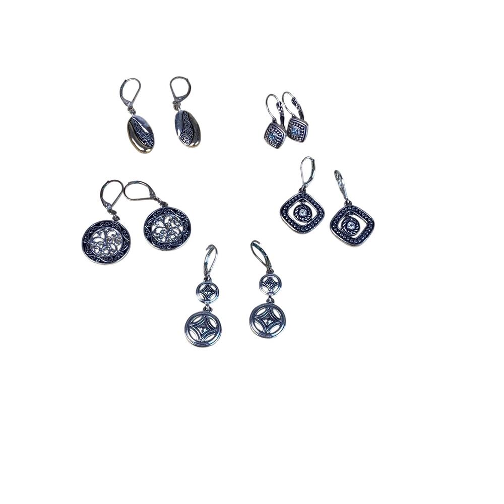 Silver Tone Dangle Earrings Set of 6 Filigree Boho